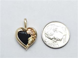 10K Solid Tri-Colored Black Hills Gold Onyx Heart Pendant